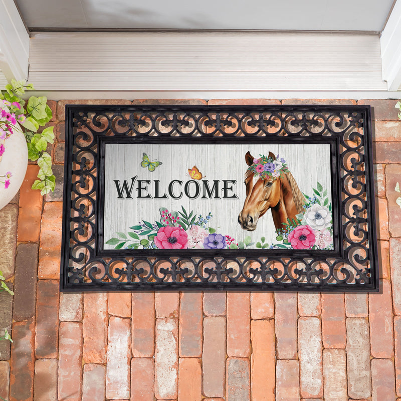 Floral Horse Welcome Sassafras Switch Mat