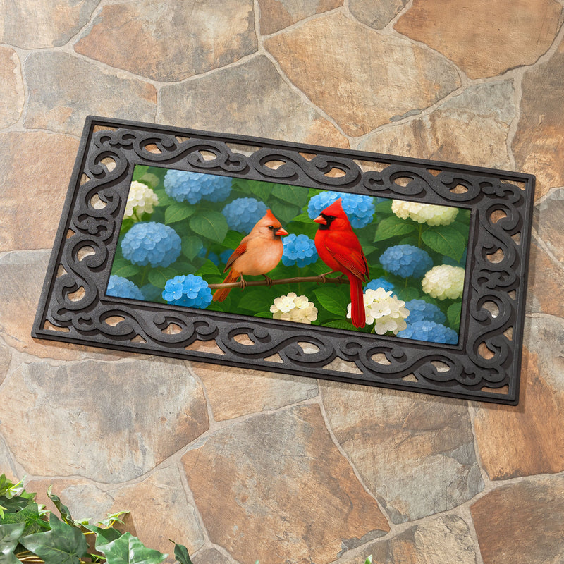 Cardinal Couple Among Hydrangeas Sassafras Switch Mat