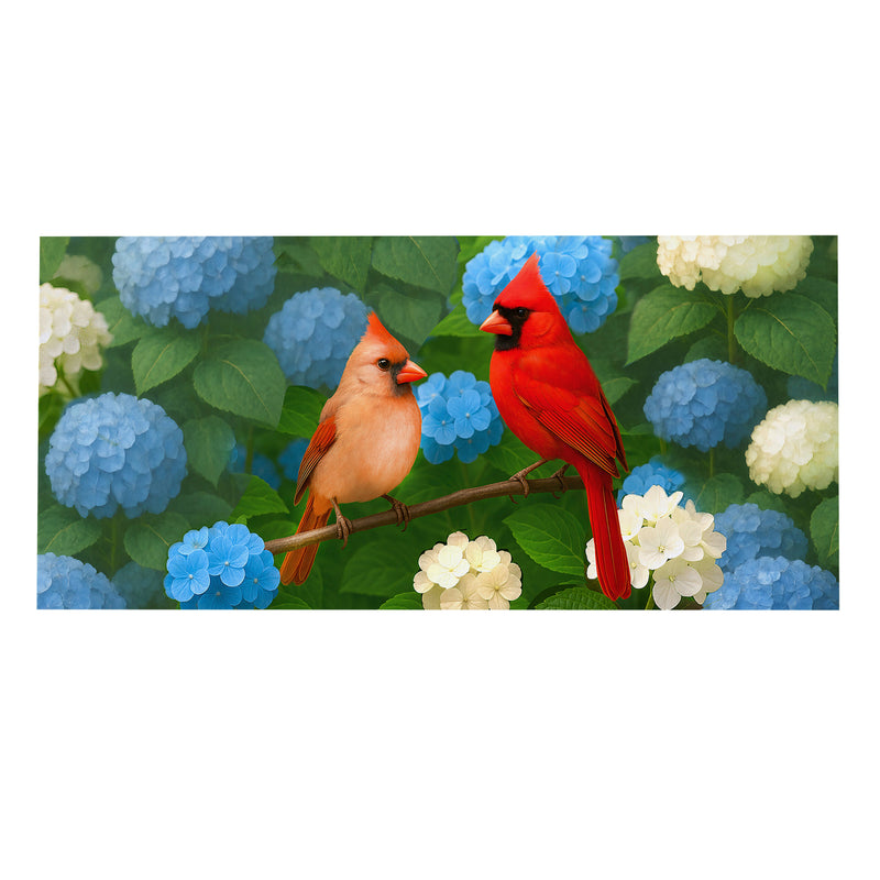 Cardinal Couple Among Hydrangeas Sassafras Switch Mat