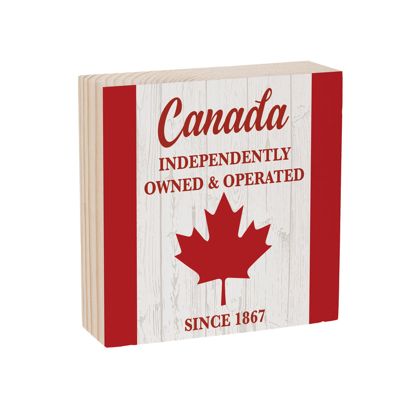 Canada Strong Vintage Wood Sign Plock,"Canada Independtly Owned", 6"x6"