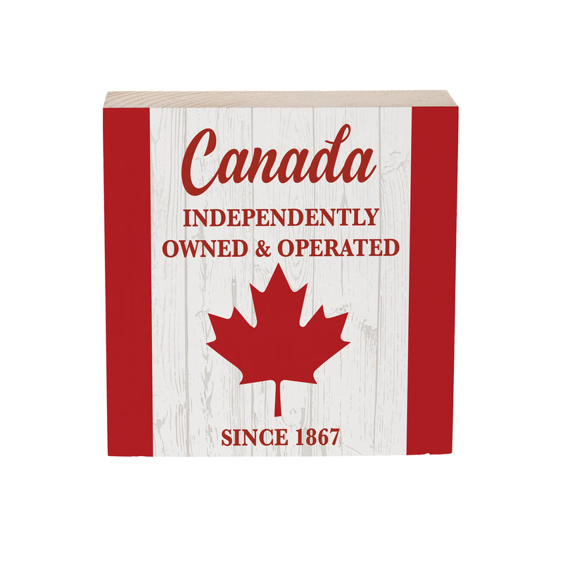 Canada Strong Vintage Wood Sign Plock,"Canada Independtly Owned", 6"x6"