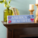 American Classic Red White & Bows Wood Mantle Sign, "America The Beautiful", 18"x5"