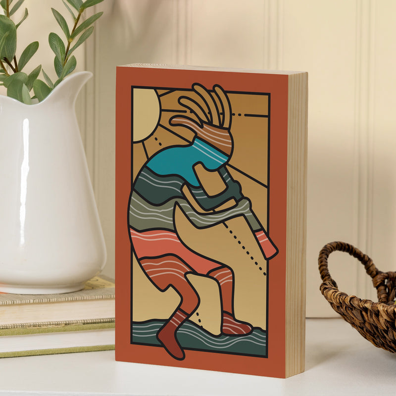 Southwest Sunrise Wood Sign Plock, Kokopelli, 12"x8"