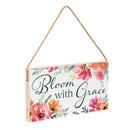 Pastels of Nature Wood Hanging Sign w/ Rope, "Bloom With Grace", 11"x6"