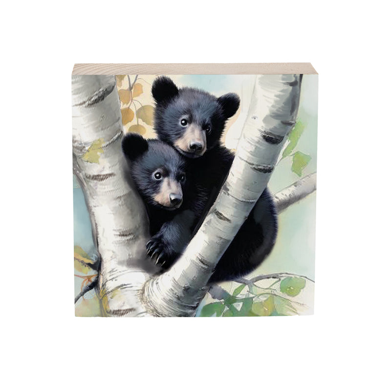 High Country Bear Family Wood Sign Plock, Baby Bears, 6"x6"