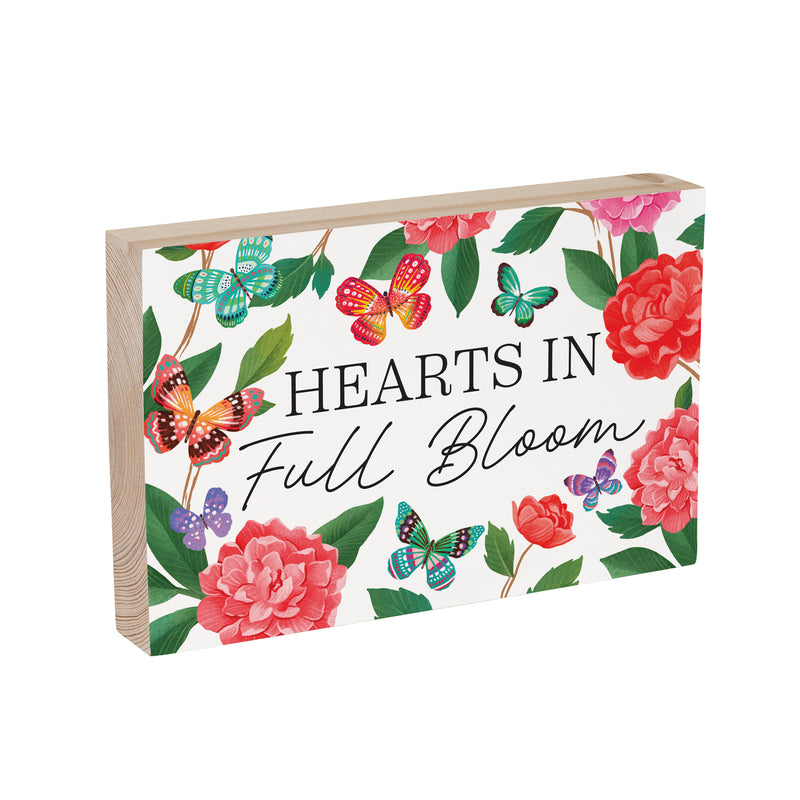 Peony Toile Wood Sign Plock, Butterfly "Hearts In Full Bloom", 12"x8"
