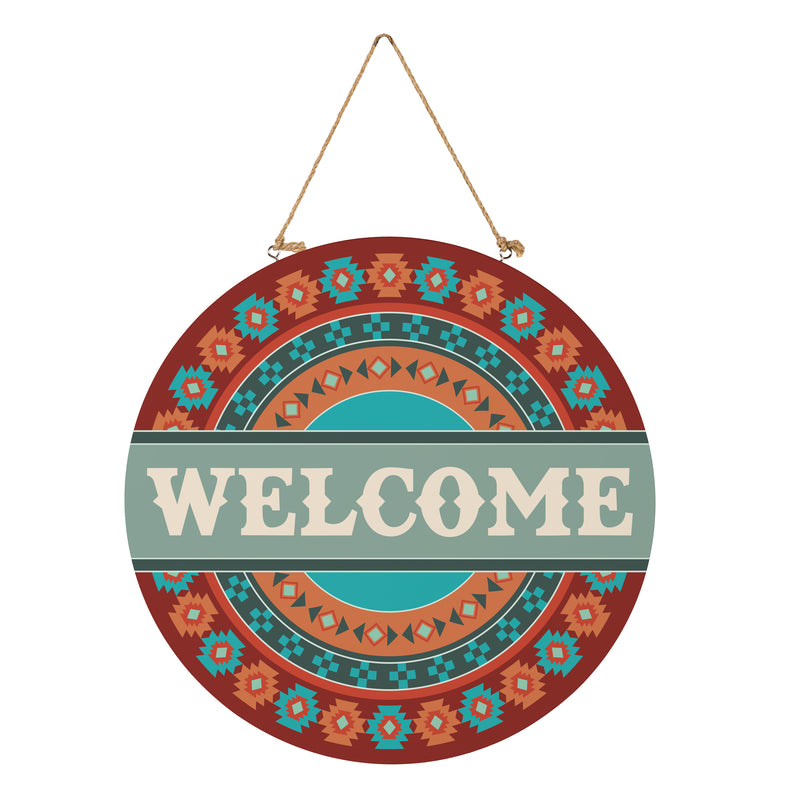 Southwest Pueblo Wood Door Decor, Aztec "Welcome", 18"
