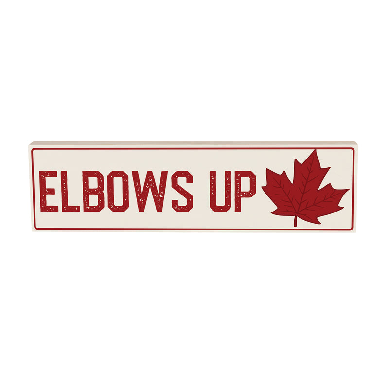Canada Strong Vintage Wood Mantle Sign, "Elbows Up", 18"x5"