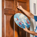 Blue Coastal Sailboats Wood Door Decor, 18"