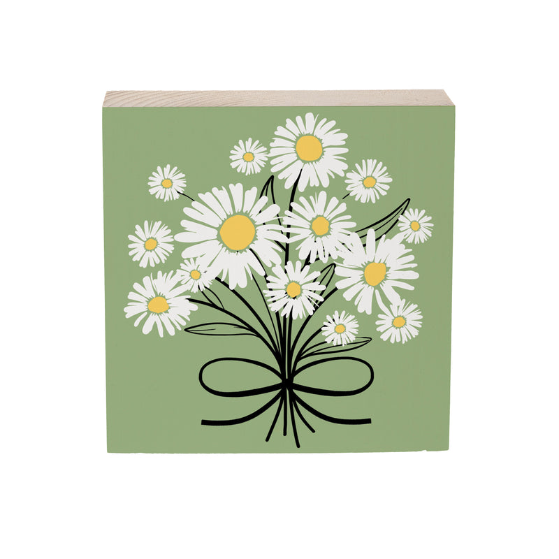 Daisy Scape Wood Sign Plock, Bouquet, 6"x6"