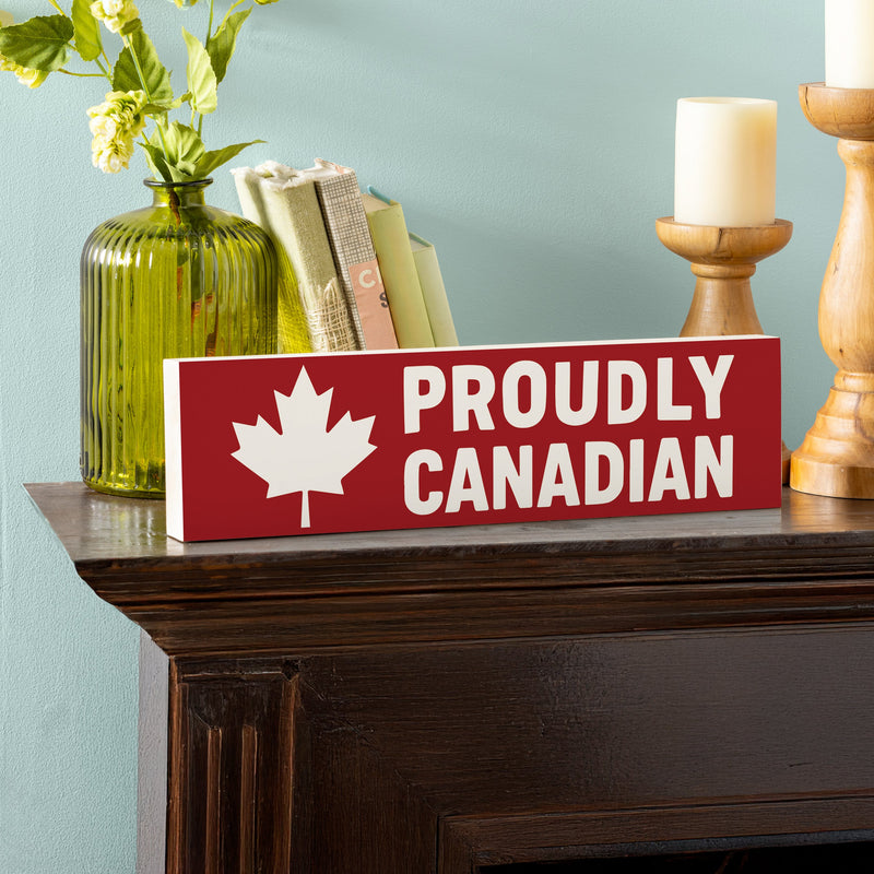 Canada Strong Vintage Wood Mantle Sign, "Proudly Canadian", 18"x5"