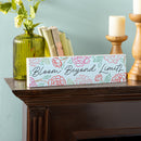 Peony Toile Wood Mantle Sign, Line Art "Bloom Beyond Limits", 18"x5"