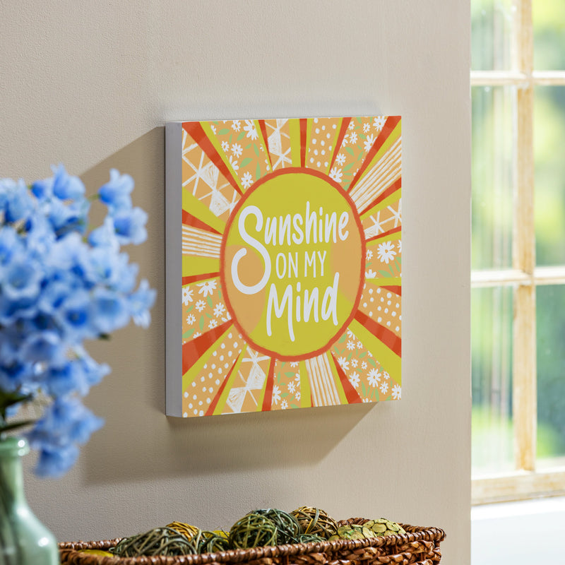 Blue Coastal Make Waves Indoor Wall Decor, Wood, Sun "Sunshine On My Mind", 12"x12"