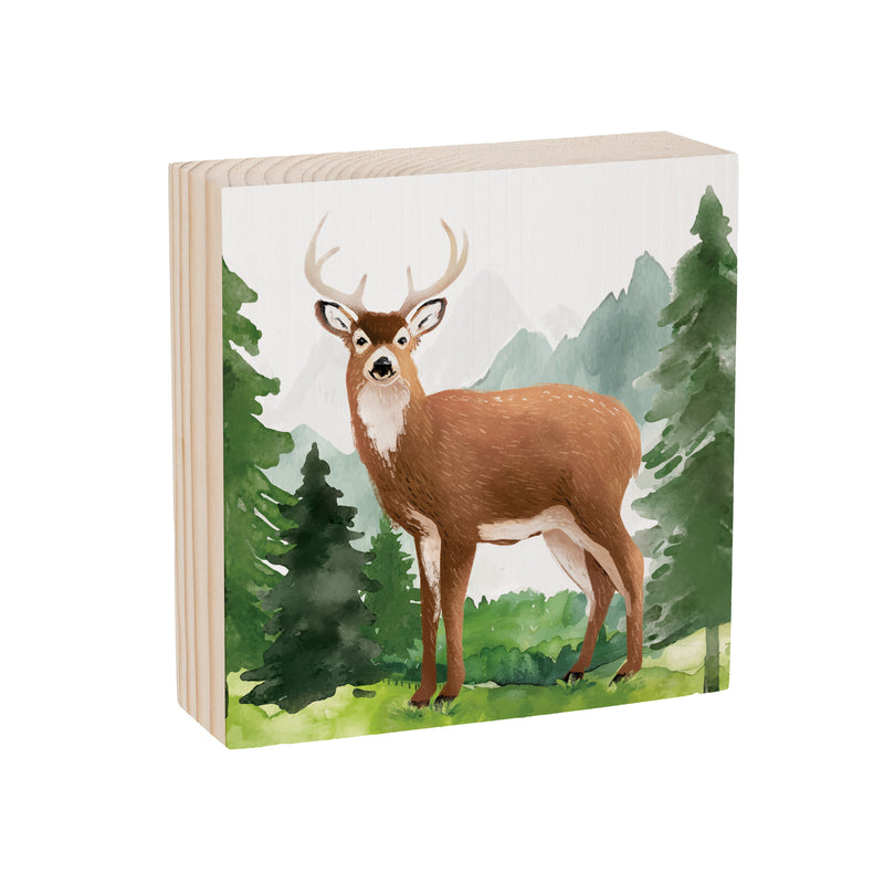 High Country Wilderness Wood Sign Plock, Deer, 6"x6"
