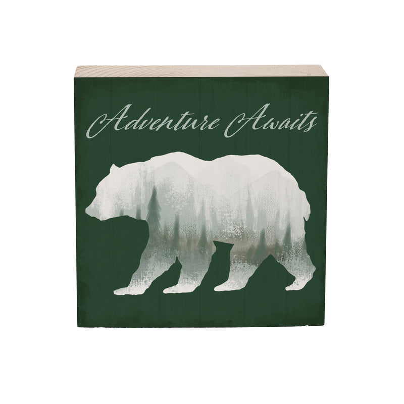 High Country Painting Wood Sign Plock, Bear "Adventure Awaits", 6"x6"