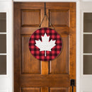 Canada Strong Maple Leaf Wood Door Decor, Buffalo Check, 18"