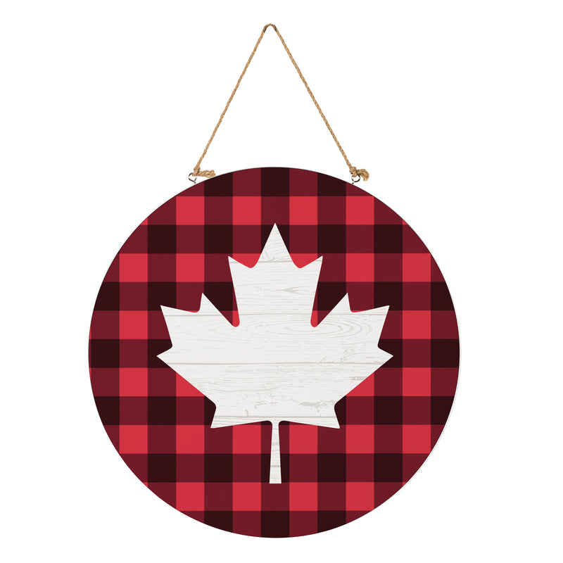 Canada Strong Maple Leaf Wood Door Decor, Buffalo Check, 18"