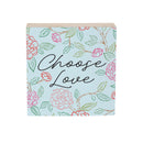 Peony Toile Wood Sign Plock, Line Art "Choose Love", 6"x6"