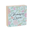 Peony Toile Wood Sign Plock, Line Art "Choose Love", 6"x6"