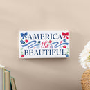 American Classic Red White & Bows Wood Hanging Sign w/ Rope, "America The Beautiful", 11"x6"