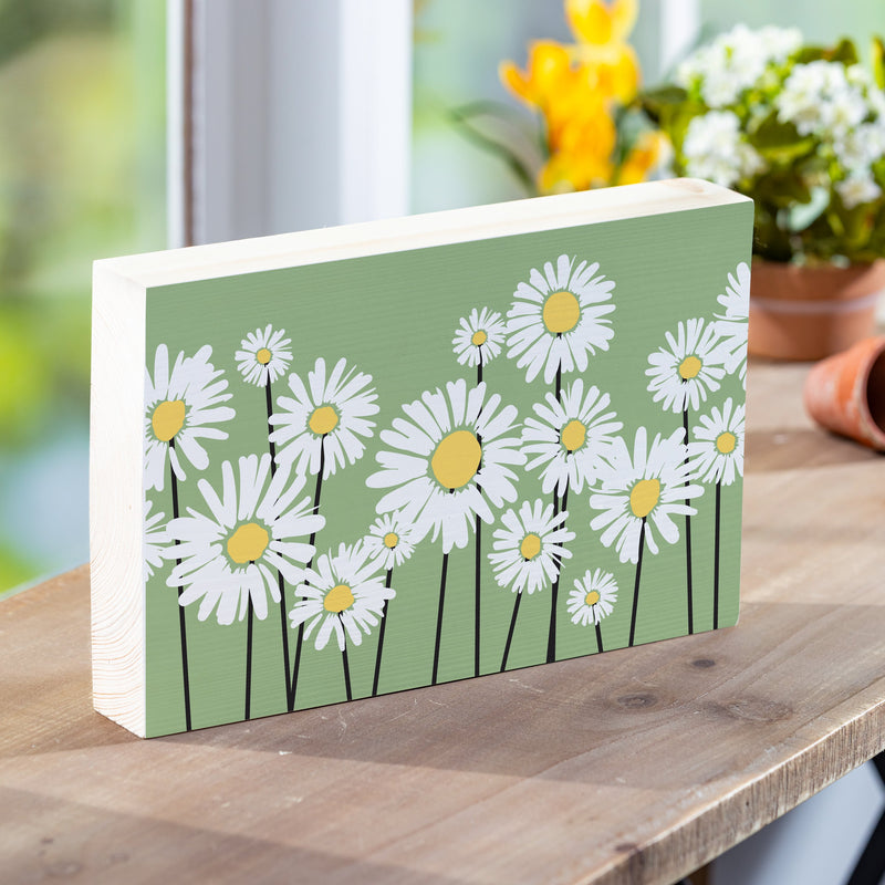 Daisy Scape Wood Sign Plock, 12"x8"
