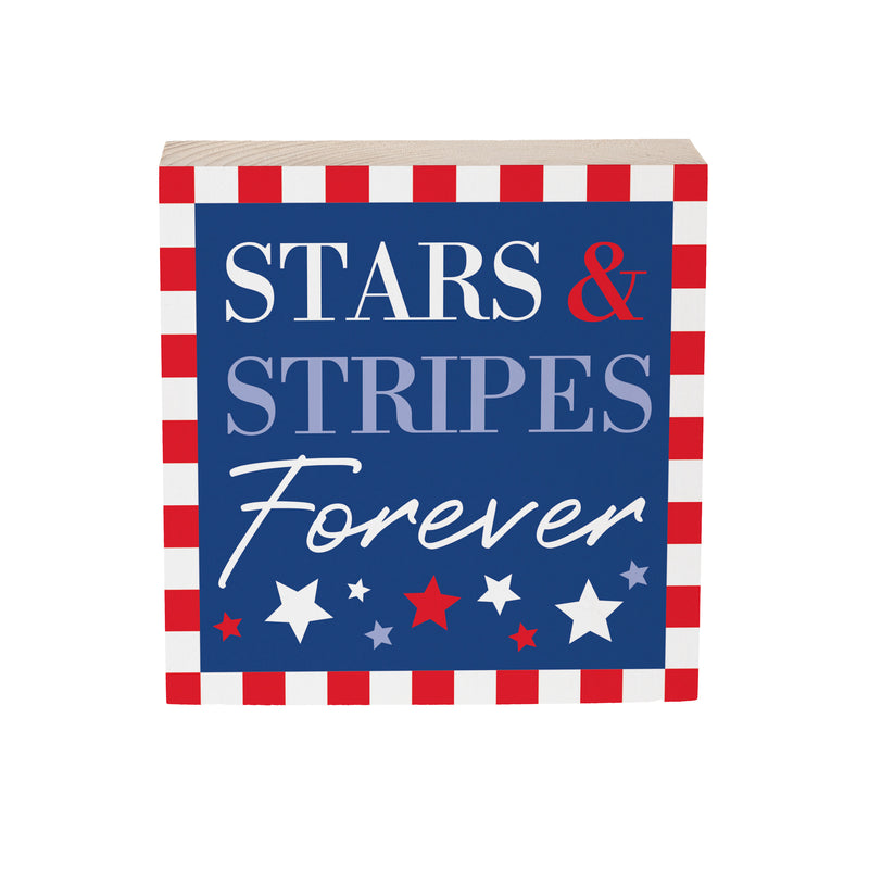 American Classic Stars & Stripes Wood Sign Plock,"Forever", 6"x6"