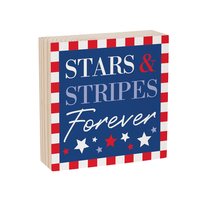 American Classic Stars & Stripes Wood Sign Plock,"Forever", 6"x6"