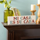 Southwest Pueblo Wood Mantle Sign, Serape Stripe "Mi Casa Es Su Casa", 18"x5"