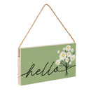 Daisy Scape Wood Hanging Sign w/ Rope, "Hello" Bouquet, 11"x6"