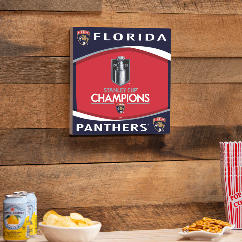 Florida Panthers Stanley Cup 2025 Champions Wood Wall Sign, 12x12
