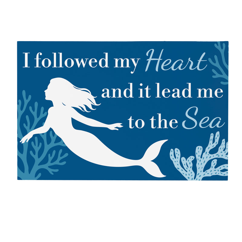 Blue Coastal Coral Sea Indoor Wall Decor, Wood, Mermaid "Heart", 24"x16"