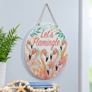 Palm Beach Flamingo Wood Door Decor, "Let's Flamingle", 18"