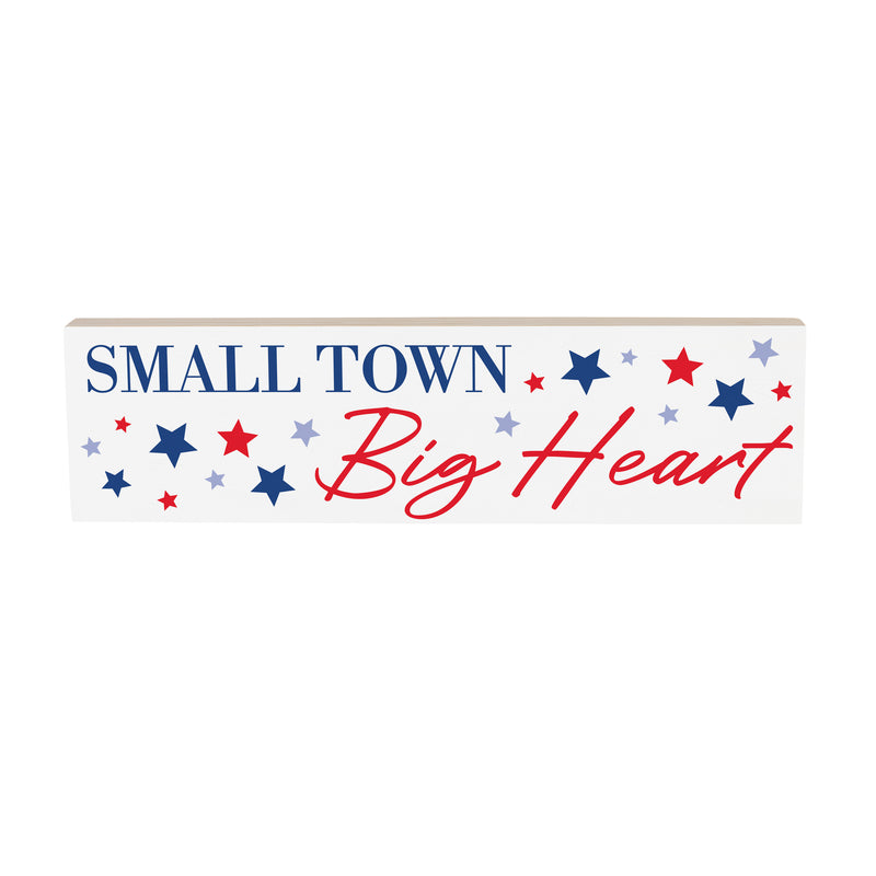 American Classic Stars & Stripes Wood Mantle Sign, "Small Town Big Heart", 18"x5"