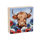 American Classic Highland Cow Wood Sign Plock, 6"x6"