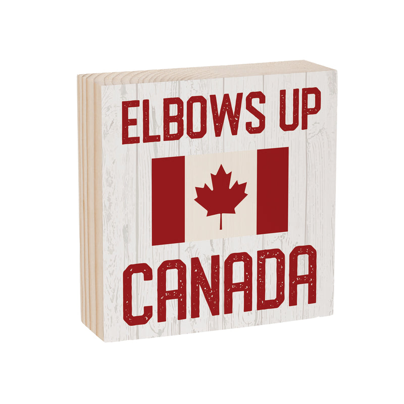 Canada Strong Vintage Wood Sign Plock,"Elbows Up Canada", 6"x6"