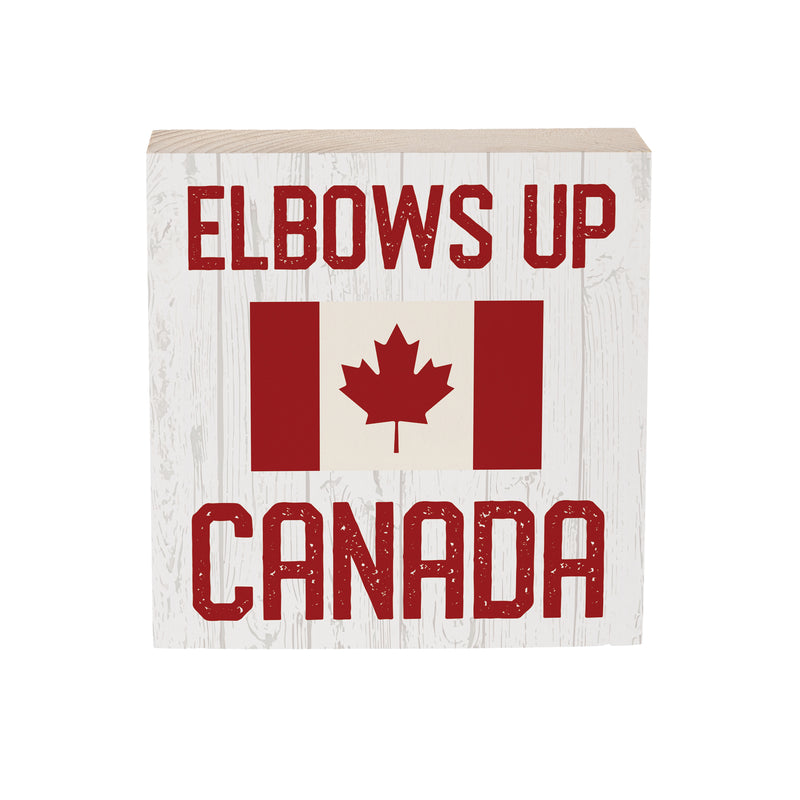 Canada Strong Vintage Wood Sign Plock,"Elbows Up Canada", 6"x6"