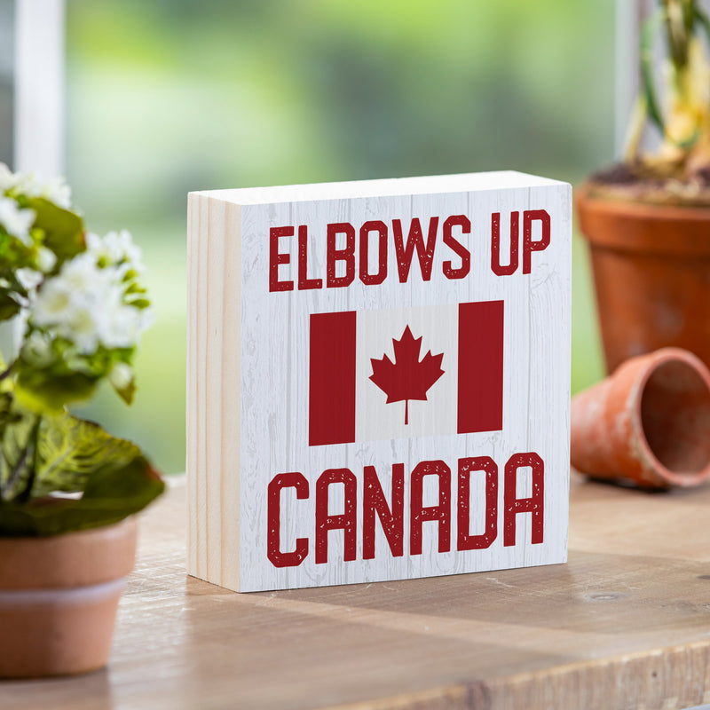 Canada Strong Vintage Wood Sign Plock,"Elbows Up Canada", 6"x6"
