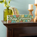 Floral Mod Wood Mantle Sign, "Keep Growing", 18"x5"