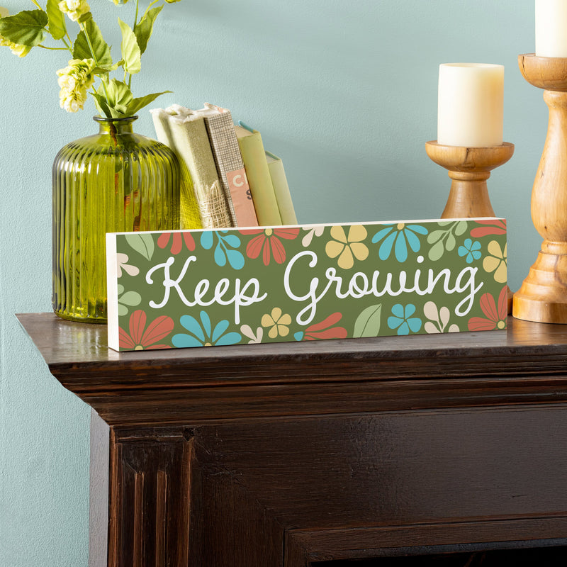 Floral Mod Wood Mantle Sign, "Keep Growing", 18"x5"