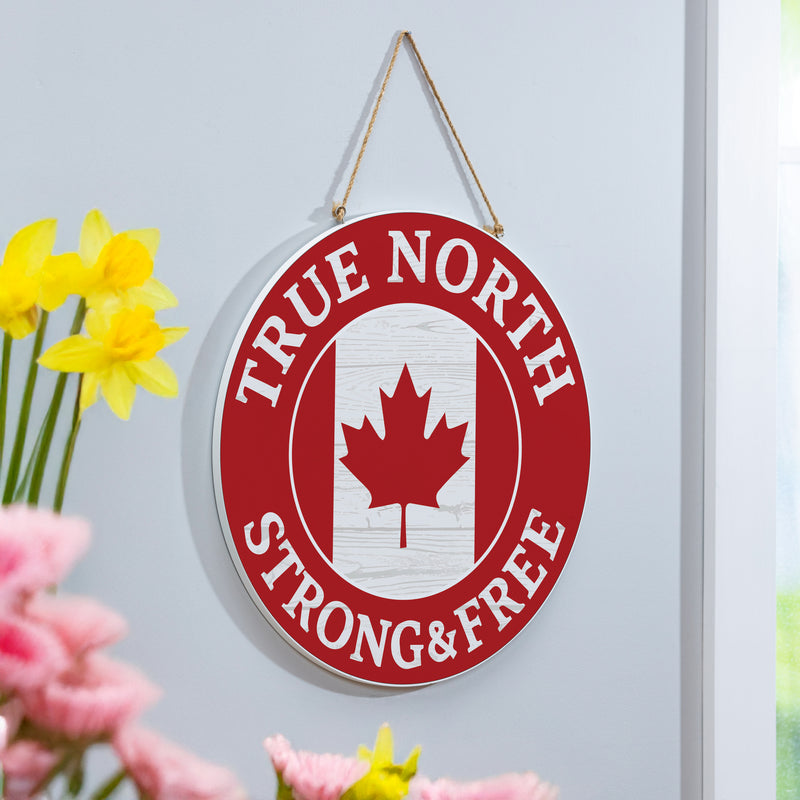 Canada Strong True North Wood Door Decor, Strong & Free, 18"