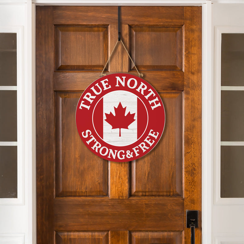Canada Strong True North Wood Door Decor, Strong & Free, 18"