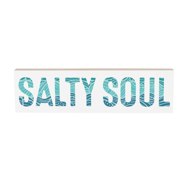 Blue Coastal Make Waves Wood Mantle Sign, "Salty Soul", 18"x5"