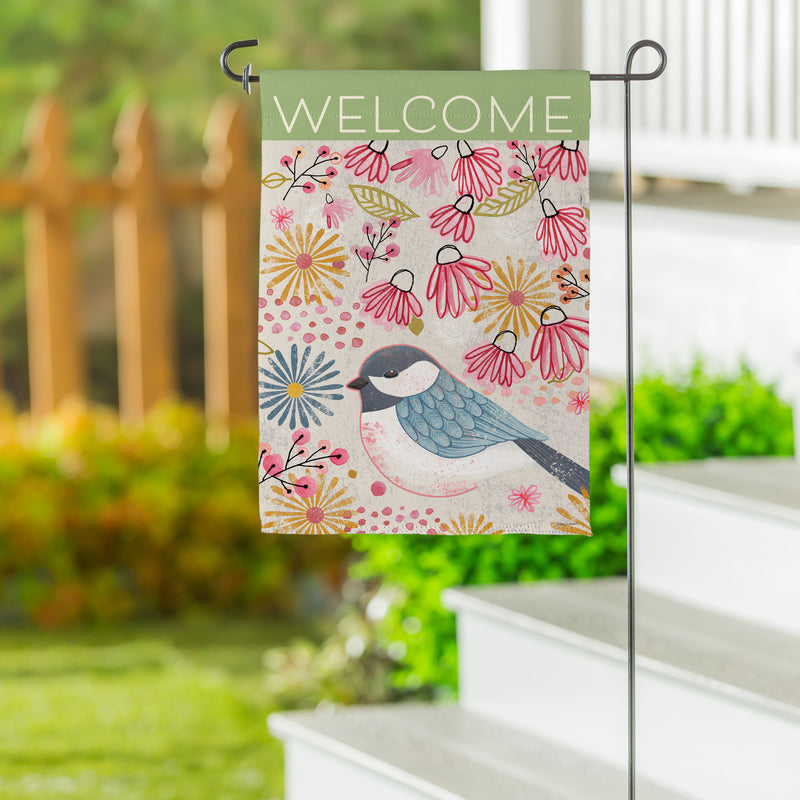 Pastel Doodles Chickadee Suede Garden Flag