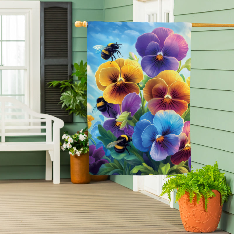 Pansies & Bees Suede House Flag