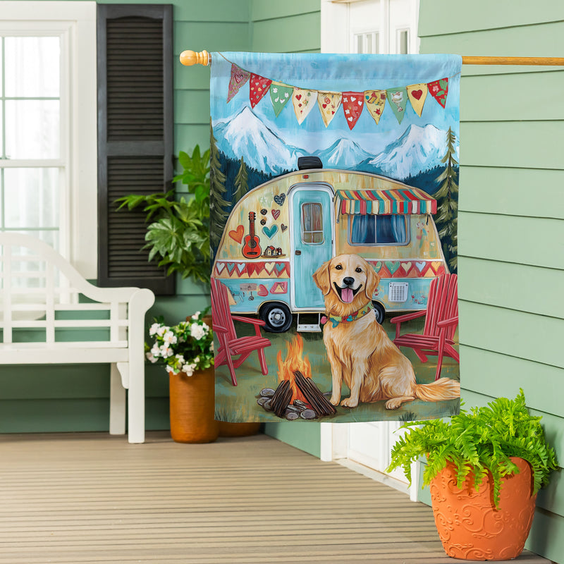 Camping Dog Suede House Flag