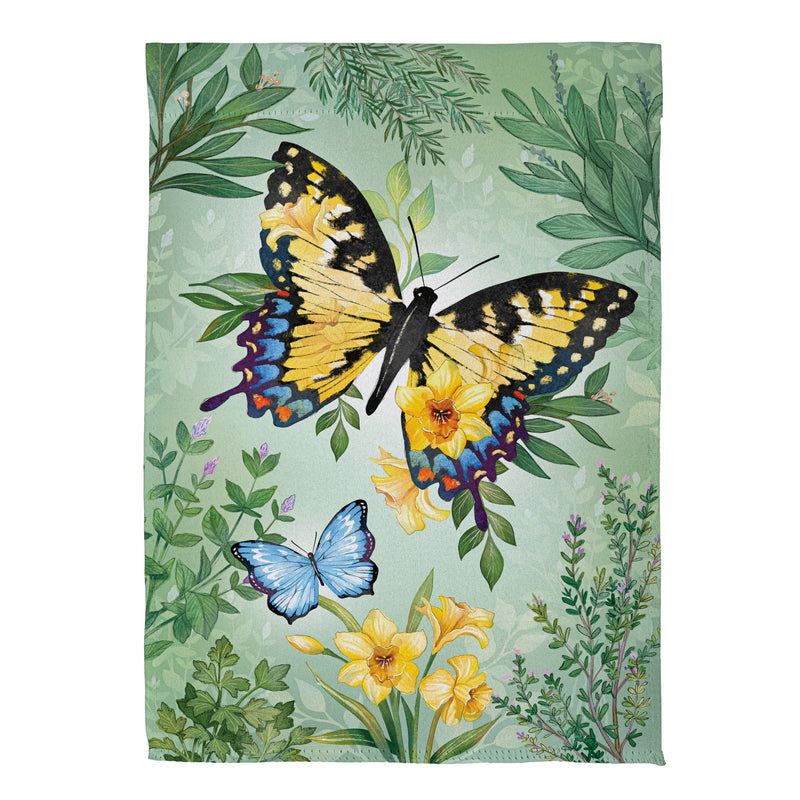 Pollinator Garden Green & Yellow Florals Monarch Butterfly Suede House Flag