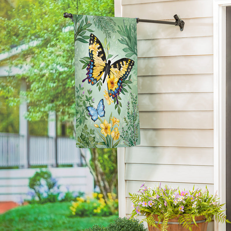 Pollinator Garden Green & Yellow Florals Monarch Butterfly Suede House Flag