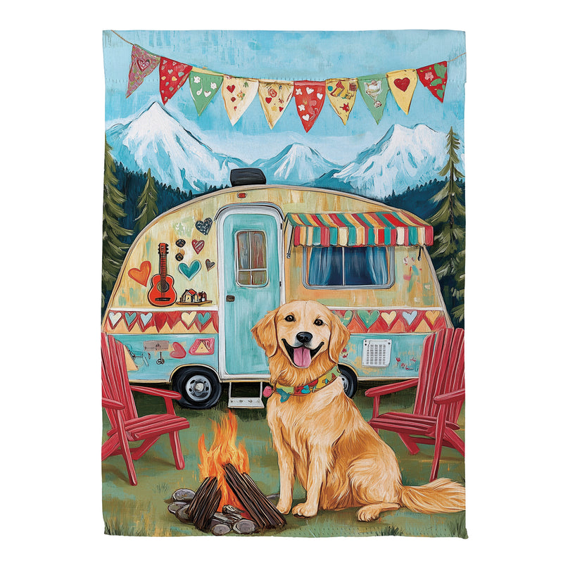 Camping Dog Suede Garden Flag