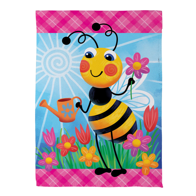 Bee Tending Garden Suede House Flag