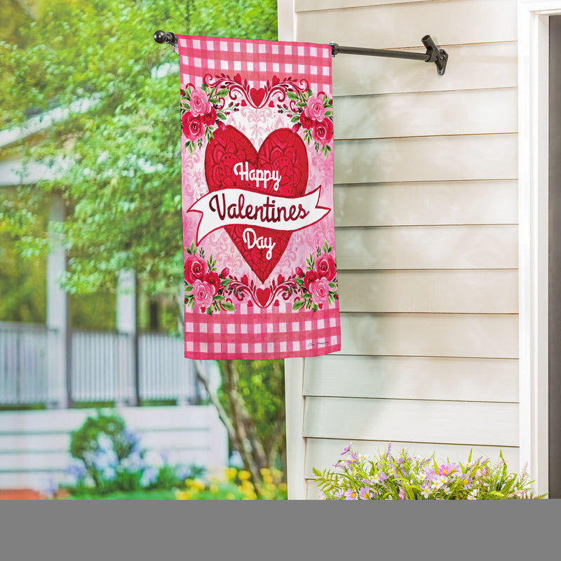 Checks & Swirls Valentines Suede House Flag